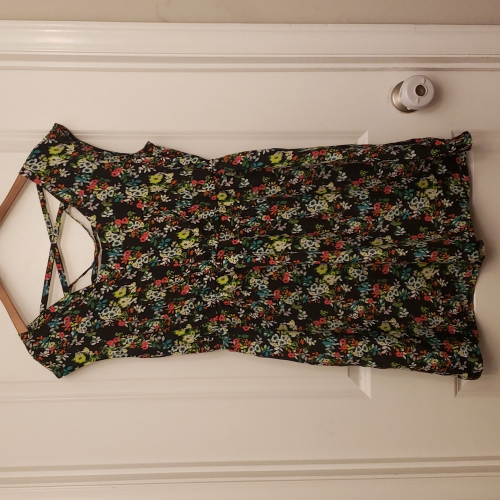 Xhilaration Black Multicolored Floral Sleeveless Dress Ditzy Criss Cross XXL